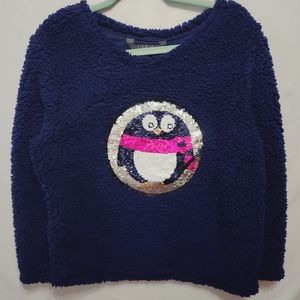NWT Blue Penguin/Joy Sequin Popcorn Teddy Faux Sherpa Crewneck Sweatshirt
